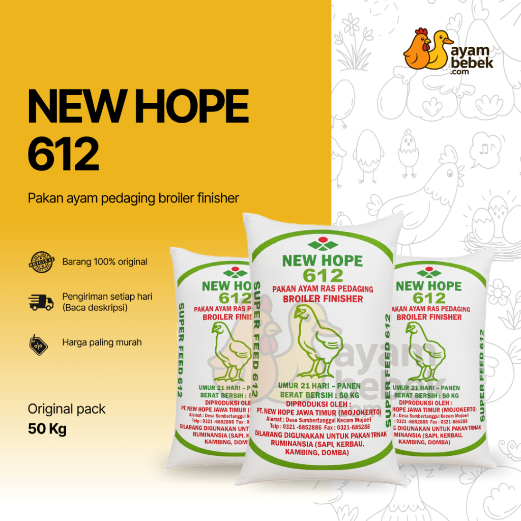 New Hope 612 - Pakan Ayam Ras Pedaging (Broiler) – Masa Akhir (Finisher) l GROSIR 20KG - 50KG | Ayam