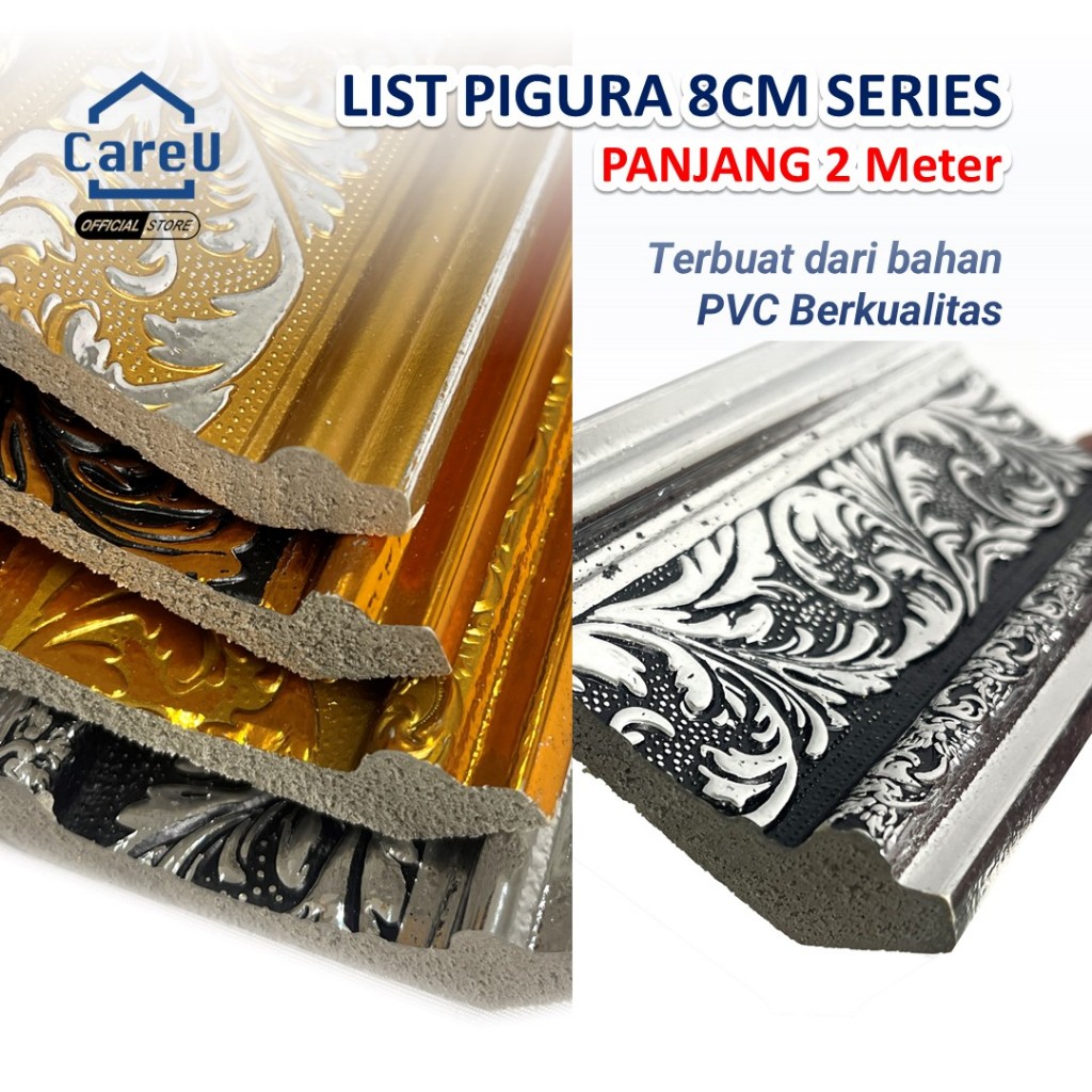 (2Meter x 8Cm) Batangan Lis Pigura Motif Lis Plafon Modern Motif PVC Lis Cermin Anti Rayap Anti Air