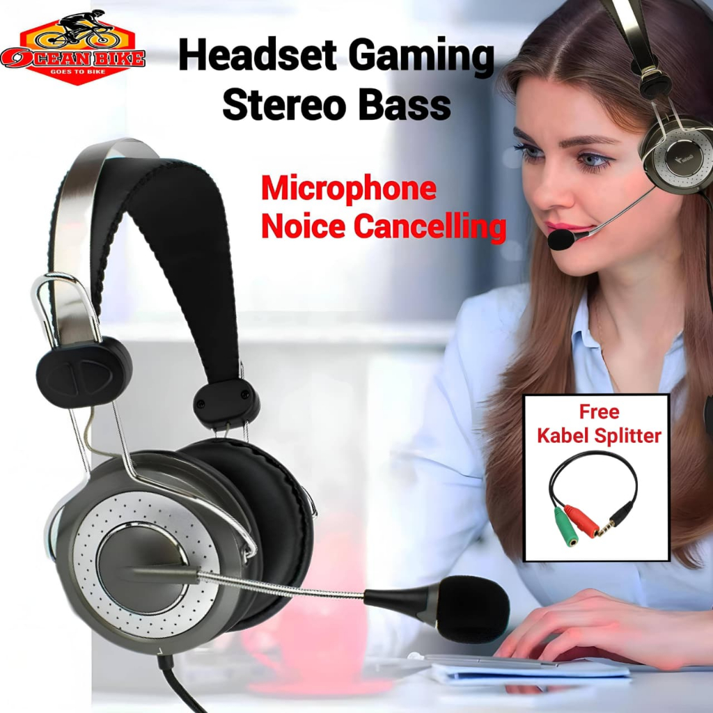 Headset Headphone Gaming Genius Microphone Noise Cancelling Laptop Komputer HP HS04SU Universal