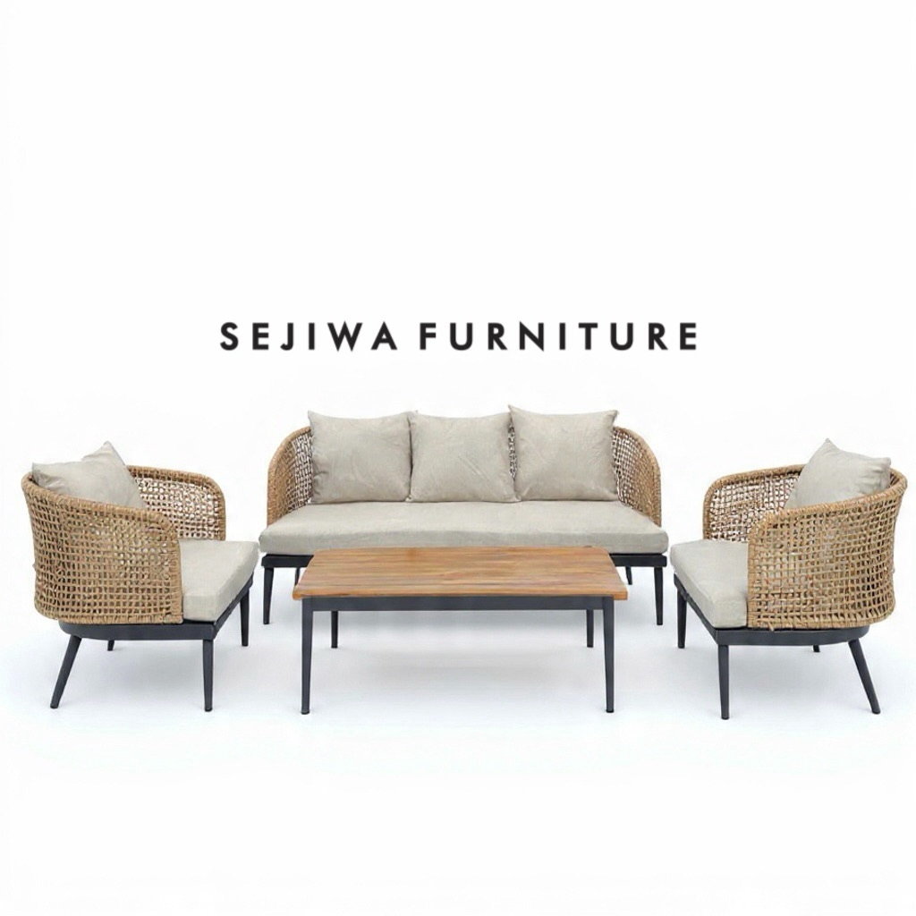 Set Sofa Tamu Outdoor Anyaman Rotan Sintetis Twist / Kursi Tamu Outdoor / Kursi Cafe Outdoor / Sofa 