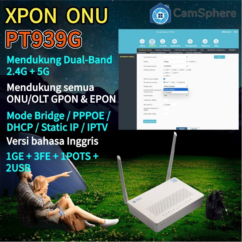 Bekas Modem PT939G Xpon Dual-Band 4GE XPON EPON GPON ONU OLT Wireless WIFI English Version Router