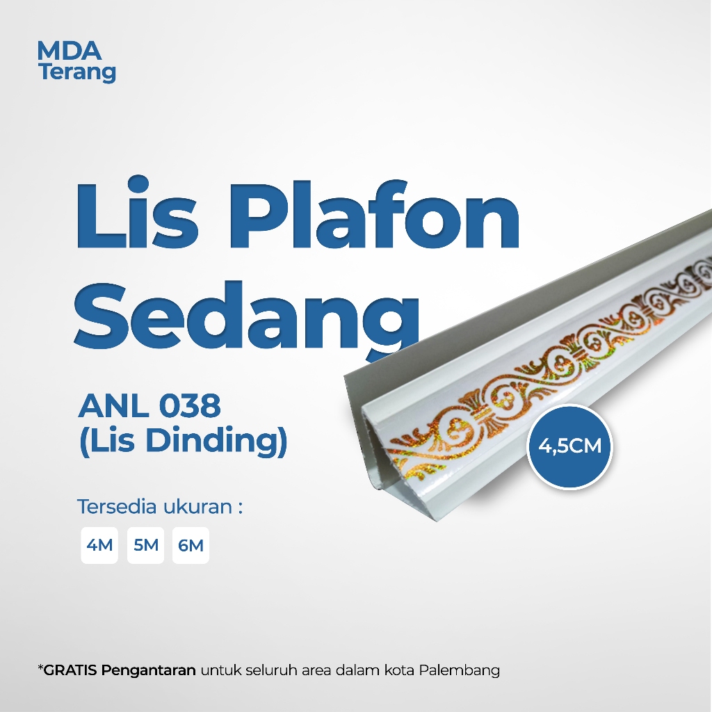(PALEMBANG ONLY) Lis Plafon PVC Sedang 4.5cm – Panjang 4m/5m/6m