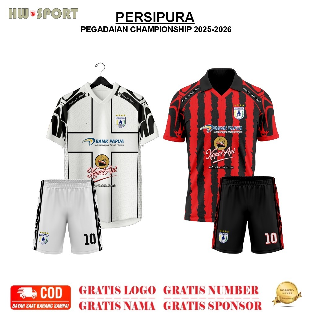 Jersey PERSIPURA Home / Away Terbaru 2025 - 2026 FULL PRINTING Premium GRATIS Nama & Nomor Punggung 