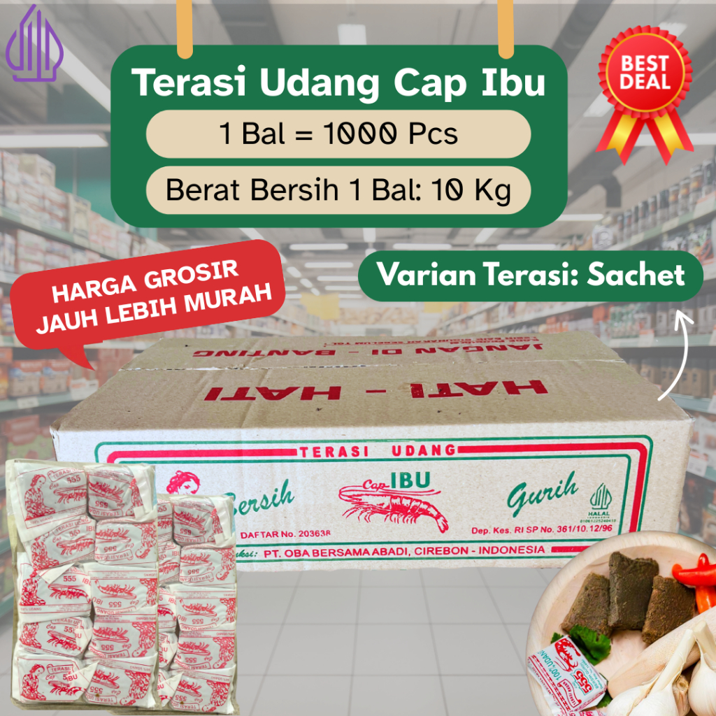 GROSIR TERASI UDANG CAP IBU | 1 Box = 10 kg, Isi 1000 pcs | 10 gr / pcs