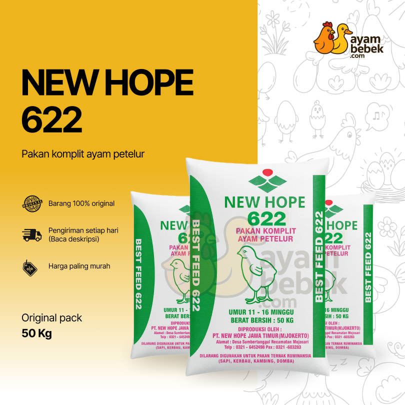 NEW HOPE 622 – Pakan Komplit Ayam Petelur Pra Produksi (Usia 2–6 Bulan) | Best Feed 622 | GROSIR KIL