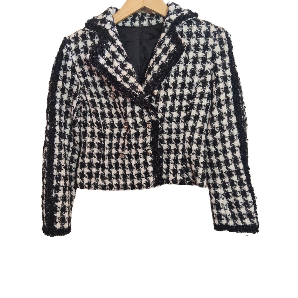 BLAZER TWEED HS HITAM PUTIH