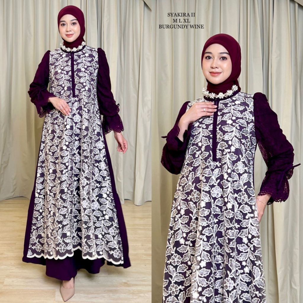 Syakira Dress Gamis pesta mewah motif bunga premium mix santily Mewah Elegan Hamidah Butik Collectio