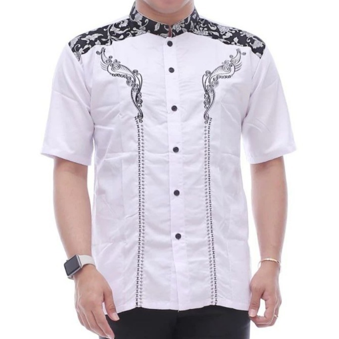 Baju Muslim Pria Modern Motif Batik Kombinasi Bordir