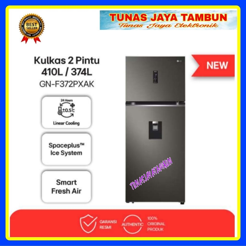 KULKAS LG GNF 372 PXAK / KULKAS LG 2 PINTU 410 LITER WITH DISPENSER  / LG GN-F 372 PXAK DISPENSER