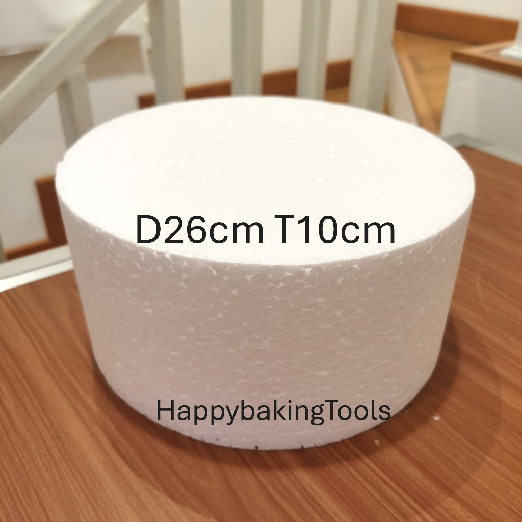 Styrofoam dummy cake D26cm T10cm dekorasi kue tingkat, Styrofoam kue palsu putih polos dekor kue ult