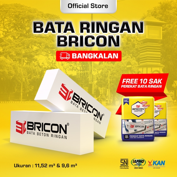 BRICON - Bata Ringan Premium SNI 1 DO 11,52 m³ Hebel Bonus Bundling Mortar 10 Sak - BANGKALAN