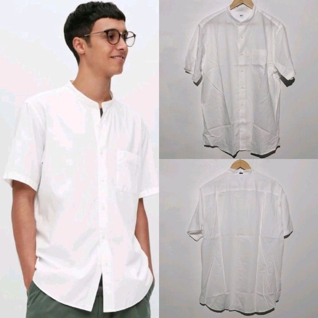 UNIQLO KEMEJA KATUN MODAL KERAH TEGAK PUTIH BARU ASLI ORIGINAL