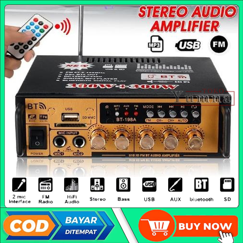 Power Amplifier Bluetooth Fleco BT-198A 600W | Audio Penguat Suara Full Bass amplifier Karaoke Mini