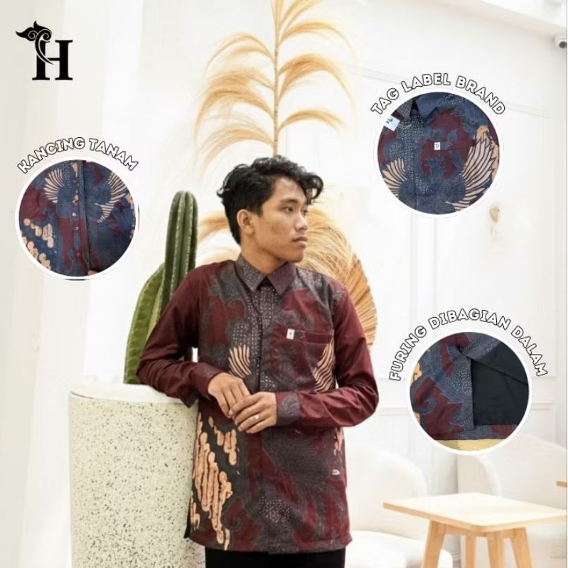 Kemeja Batik slim fit lapis furing merah maroon