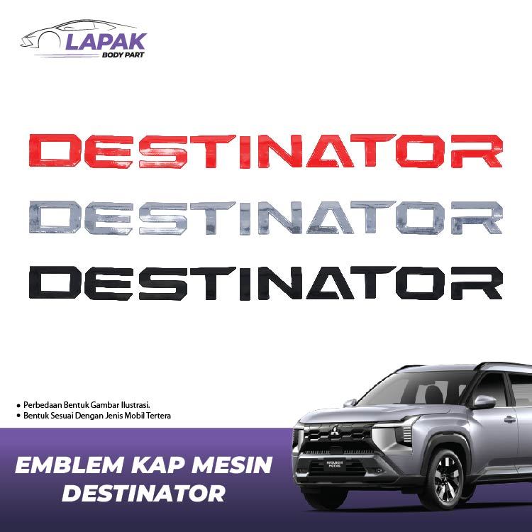 Emblem Kap Mesin Mobil Destinator Tulisan DESTINATOR Hitam Merah Chrome Premium Emblem Hood