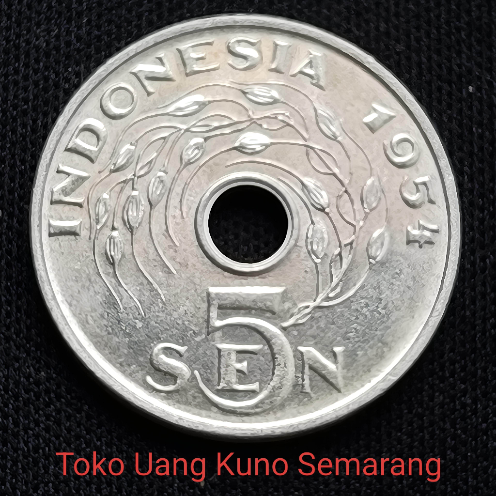 Uang Kuno Koin 5 Sen Bolong Alumunium 1954