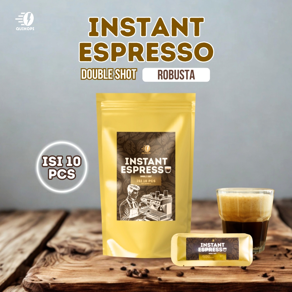 QUIKOPI Espresso Instant Robusta – 10 Sachet, Bubuk Kopi Instan Premium Tanpa Ampas Double Shot 4 gr