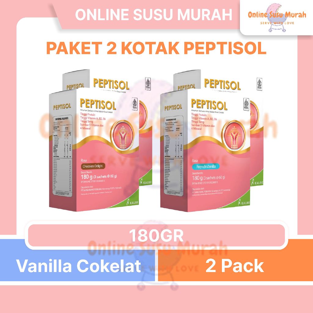 PEPTISOL VANILA COKLAT PAKET 2 KOTAK 180GR NUTRISI TINGGI PROTEIN RENDAH RESIDU 180 GR SSKD
