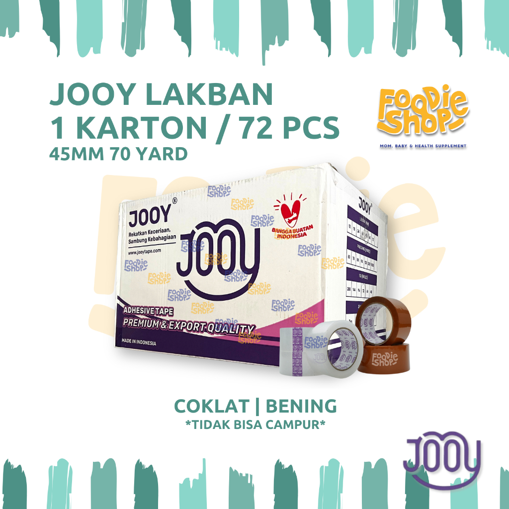 JOOY Lakban Bening | Lakban Coklat 1 Karton isi 72 Roll 70 Yard 45mm