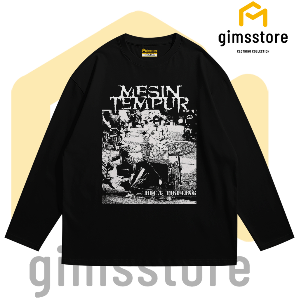 Gimsstore T-Shirt Longsleeve Mesin Tempur Becak Tiguling Biru Benhur Coksu Custom Sablon Satuan Lusi