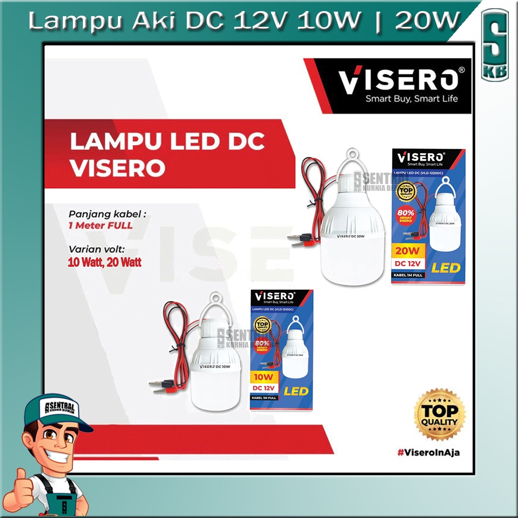 Lampu LED Aki Jepit DC 12 Volt 10 Watt | 20 Watt Putih Visero