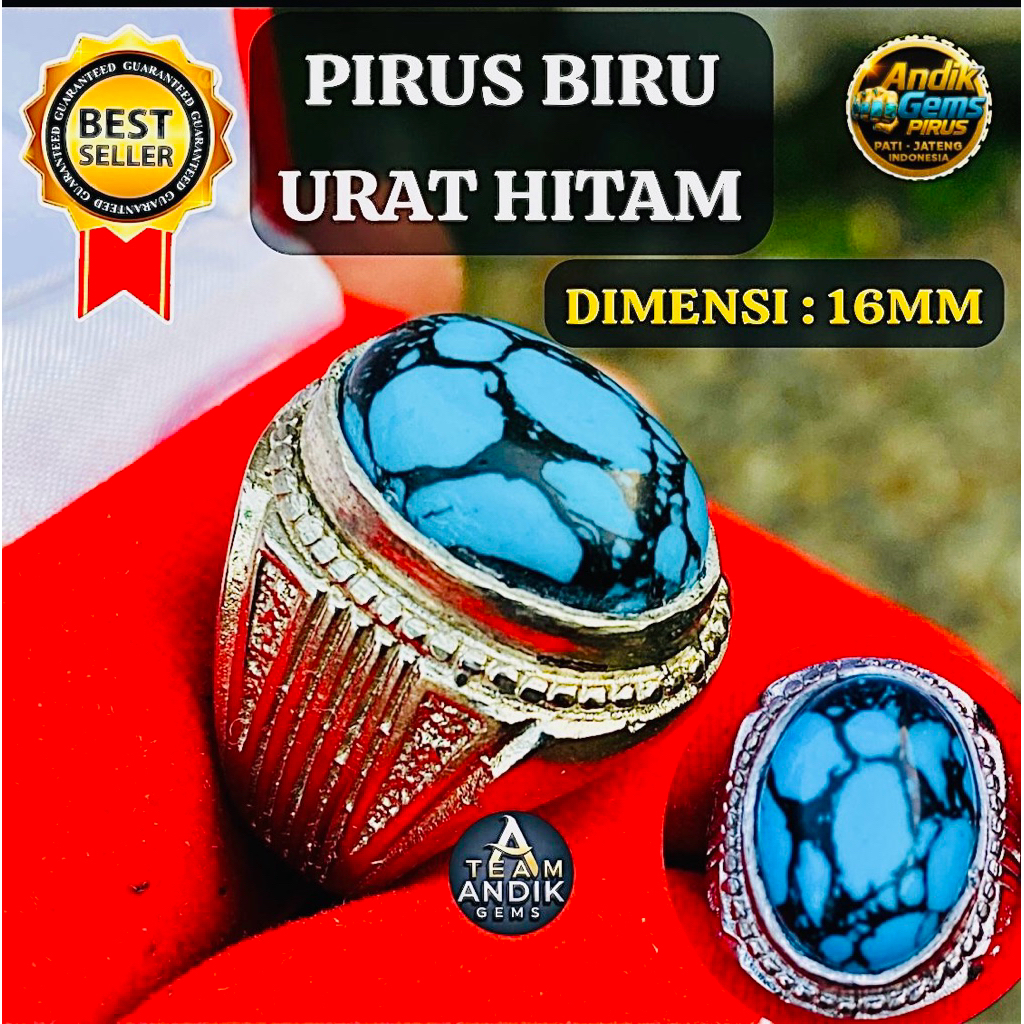 BATU CINCIN PIRUS BIRU URAT HITAM RING ALPAKA SUPER ELEGAN