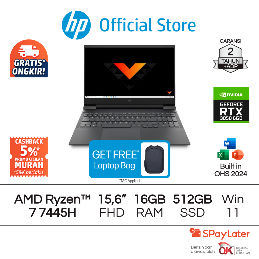 Victus Laptop Gaming HP AMD Ryzen 7 NVIDIA GeForce RTX 3050 16GB RAM 512GB SSD Silver Free Windows 1