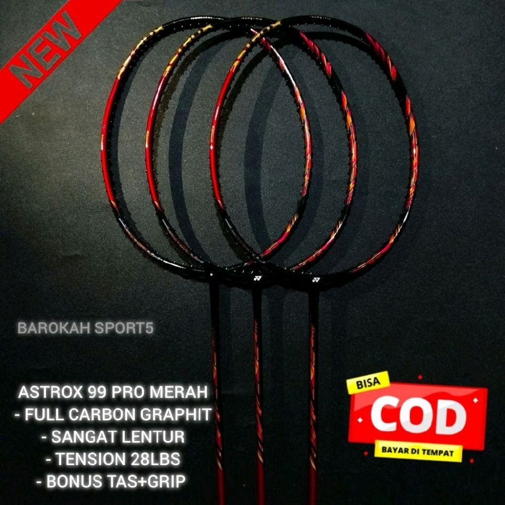 RAKET BADMINTON ASEAN PREMIUM IMPORT ASTROX 99PRO MERAH SIAP PAKAI BONUS TAS DAN GRIP