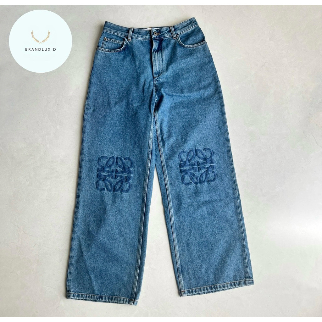 Loewe anagram baggy jeans in jeans blue with blue anagram embroidery