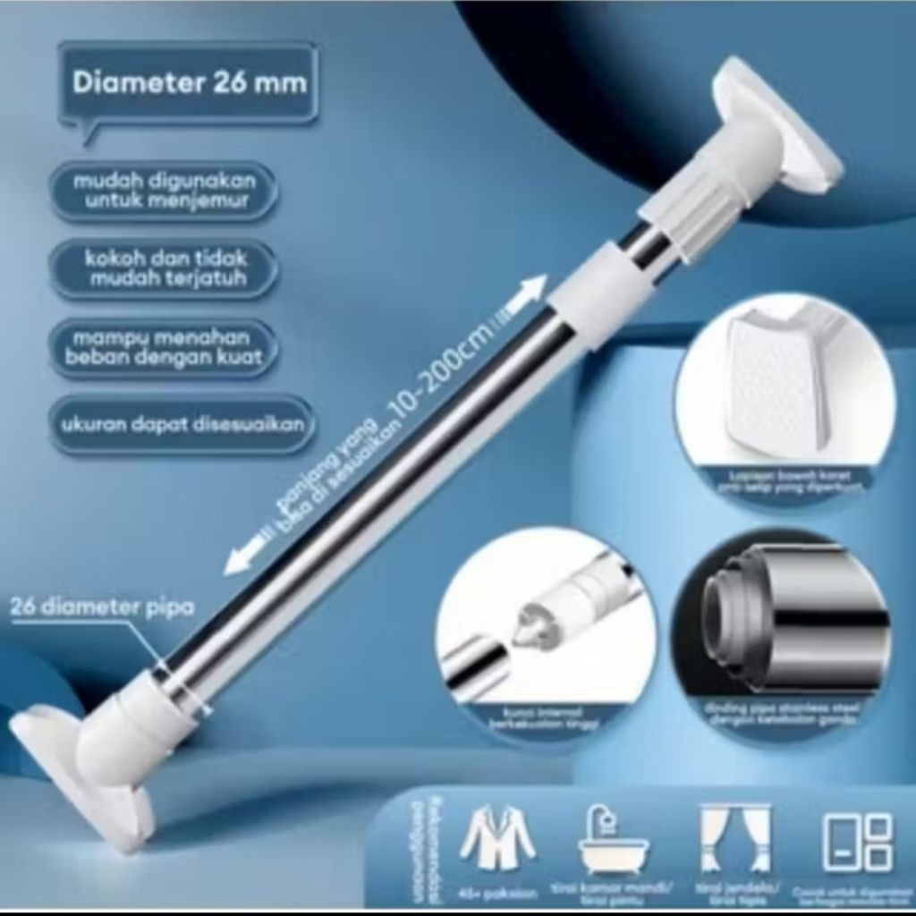 Tiang Jemuran Baju Fleksibel Gantungan Baju Stainless Steel Fleksibel Tiang Gorden Fleksibel