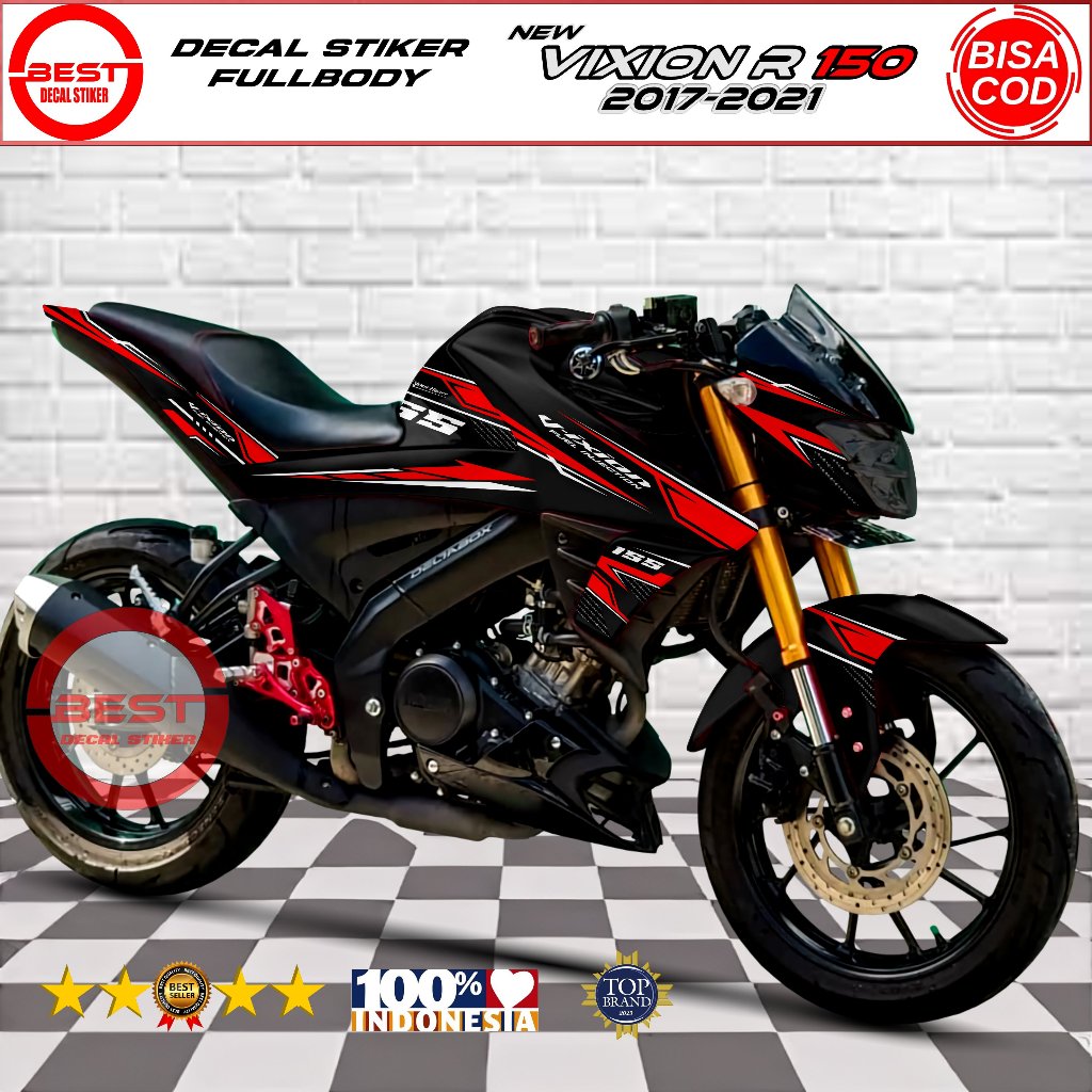Decal Vixion R Standar Fullbody Desain Hitam Lis Racing - Stiker Vixion R - Variasi Vixion R