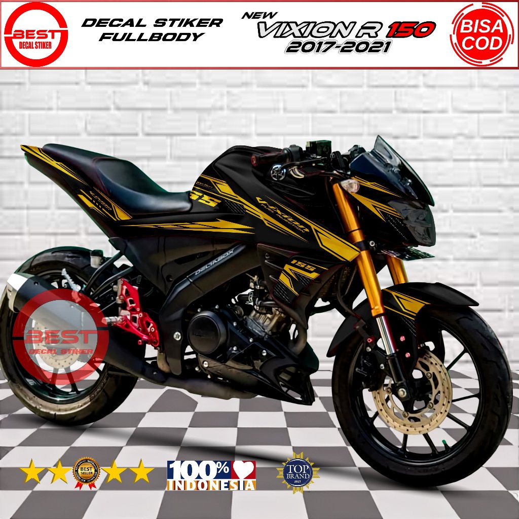 Decal Vixion R Standar Fullbody Desain Hitam Lis Racing - Stiker Vixion R Fullbody - Dekal Vixion R