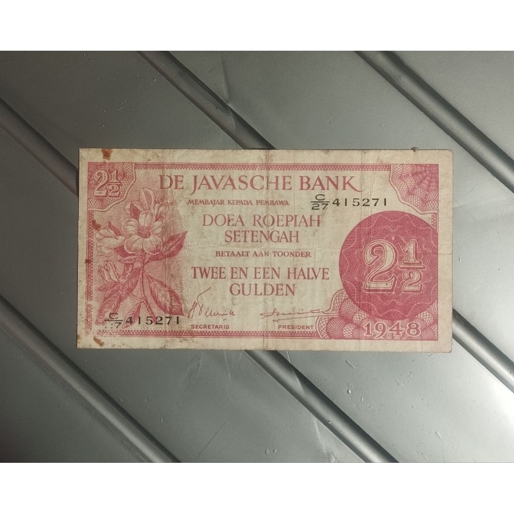 uang kuno 2,5 rupiah De javasche Bank kotor thn 1948 asli 100%