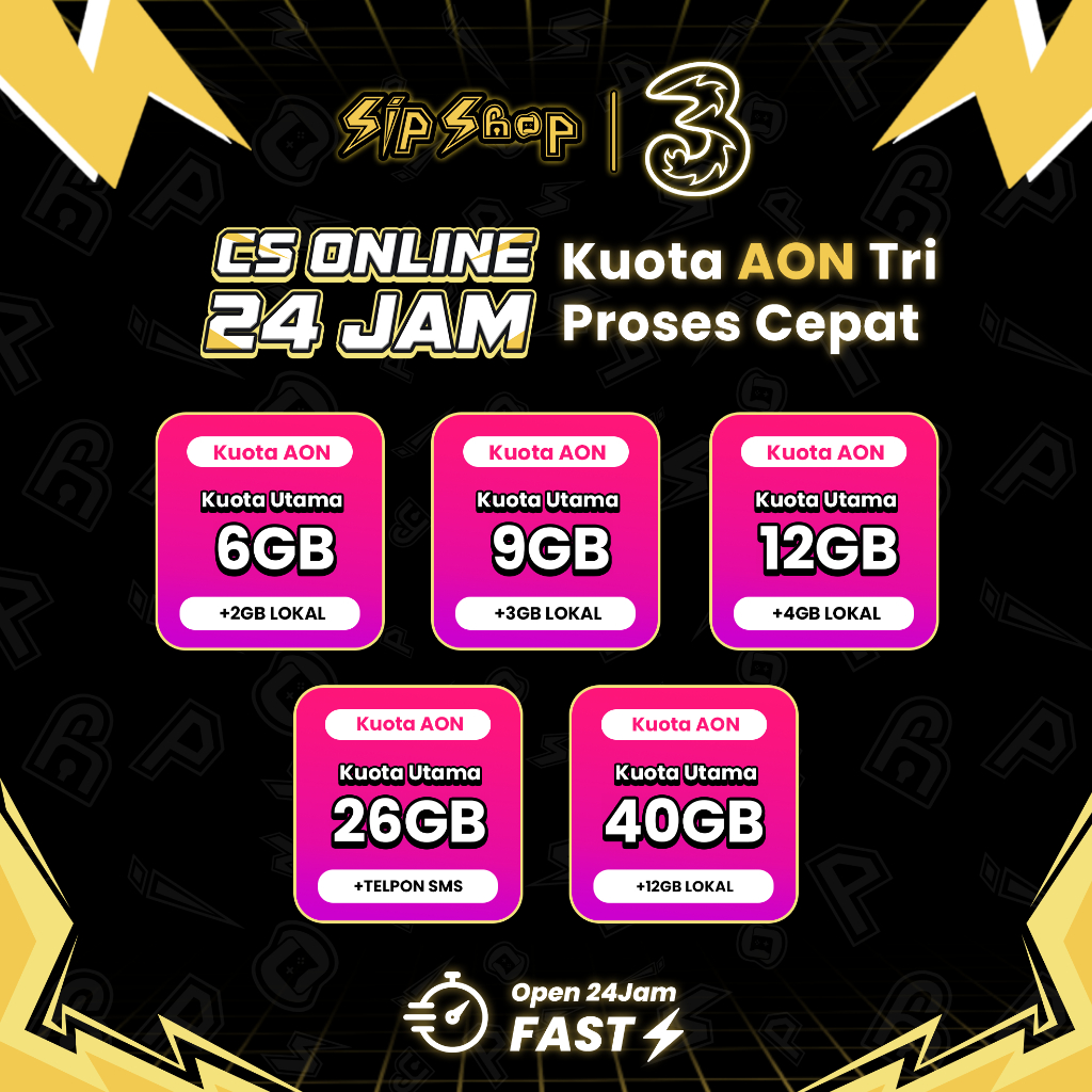 Kuota Tri Always ON (AON) 40GB + 12GB Kuota Lokal Aktif Selamanya