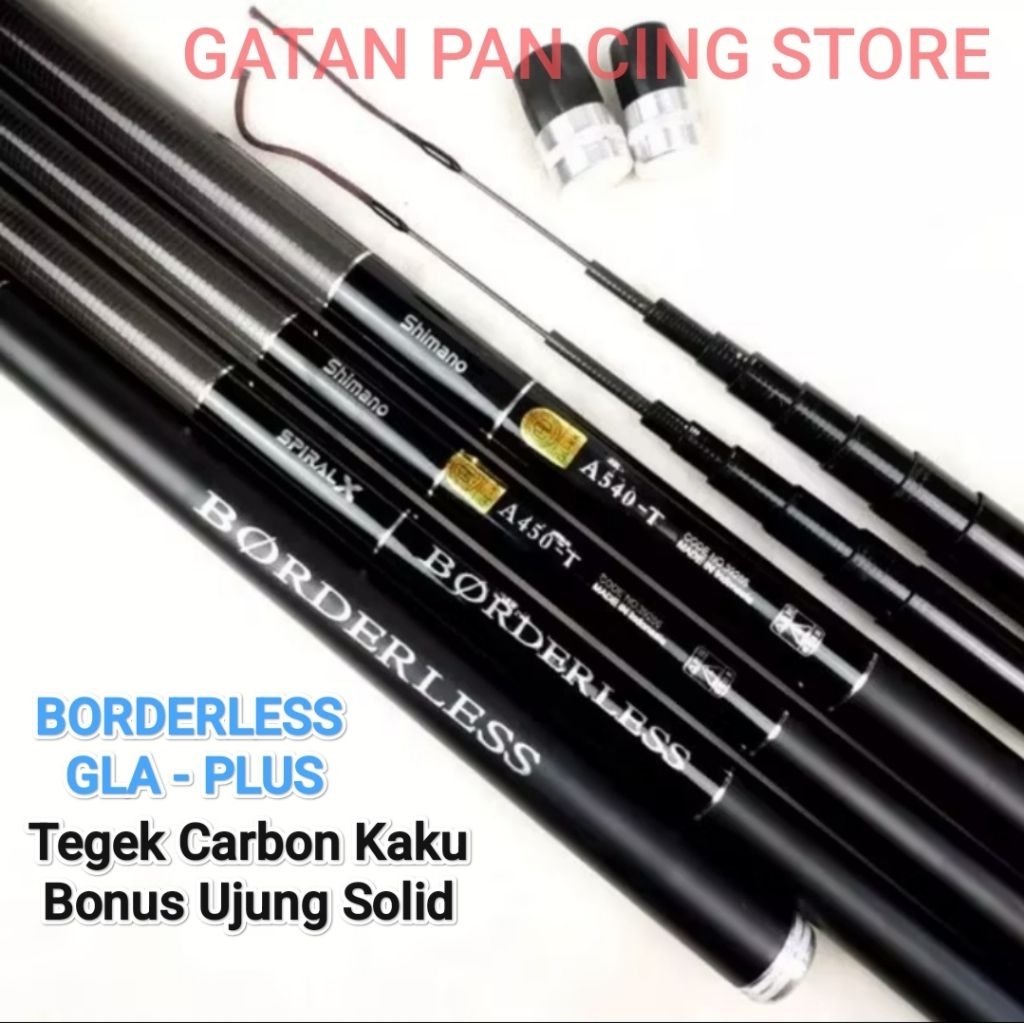 Joran Tegek Carbon Kaku Ringan Borderless GLA PLUS Free Ujung Solid