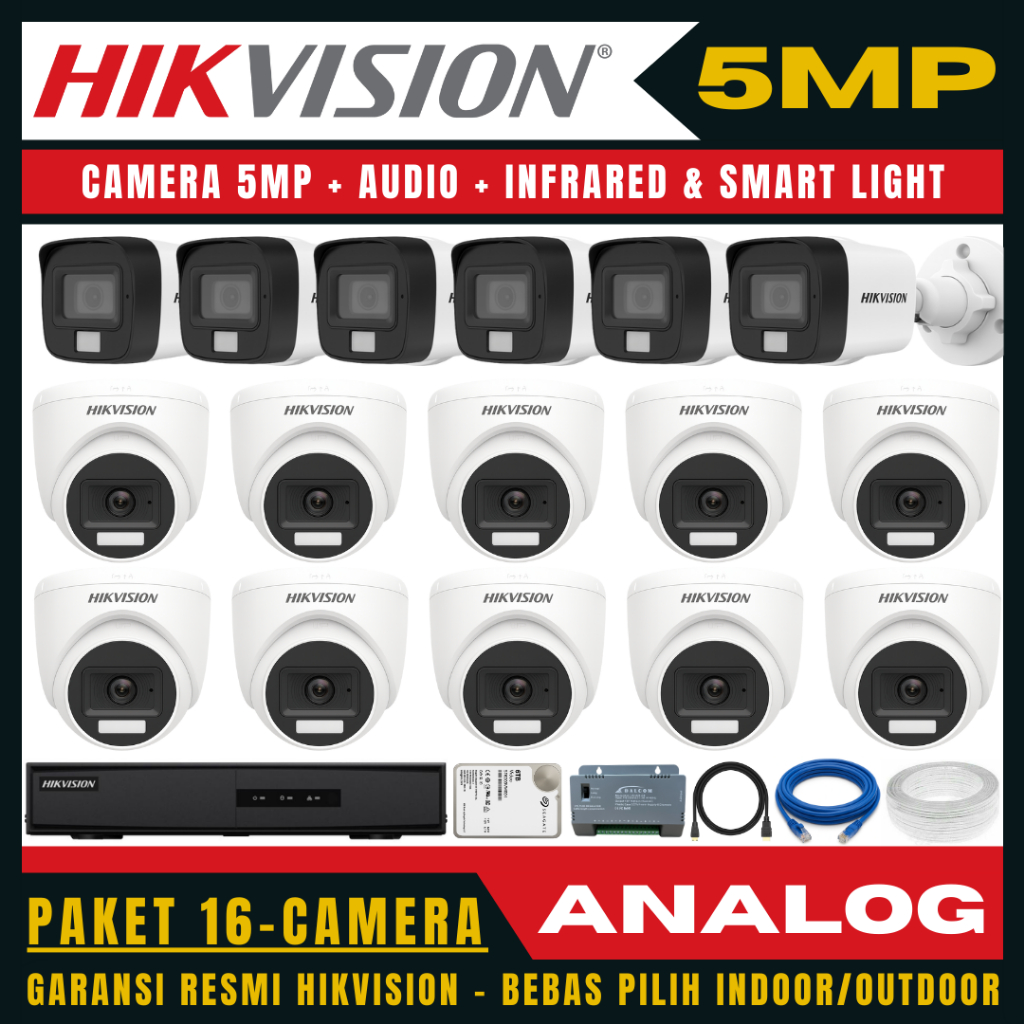 Paket cctv hikvision 5mp audio 16 channel 16 kamera paket cctv lengkap