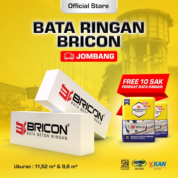 BRICON - Bata Ringan Premium SNI 1 DO 9,6m³ 11,52 m³ Bonus Bundling Mortar 10 Sak - JOMBANG