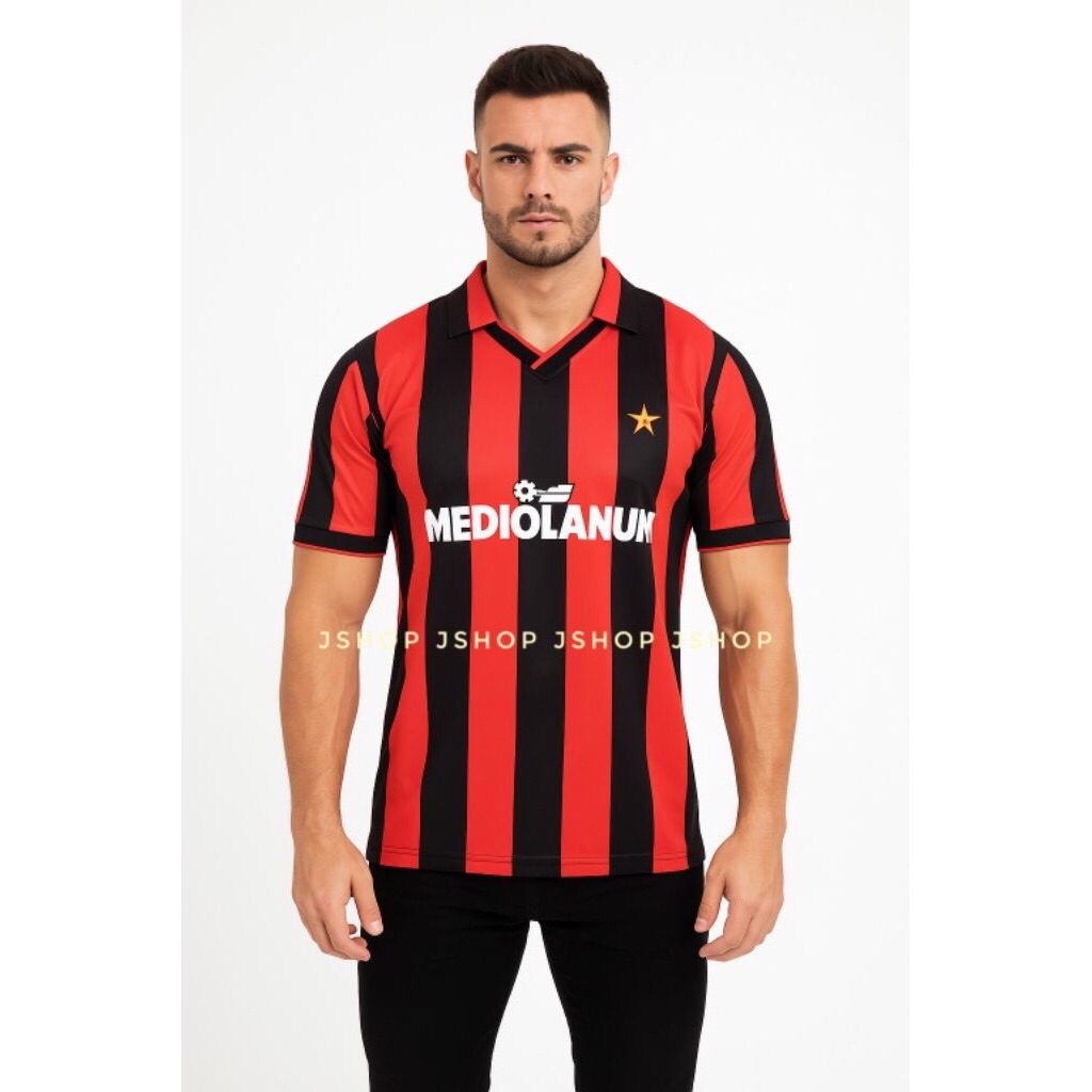 JERSEY BAJU BOLA RETRO MILAN HOME 1990/91 JERSEY BOLA RETRO BLOKCORE 1990