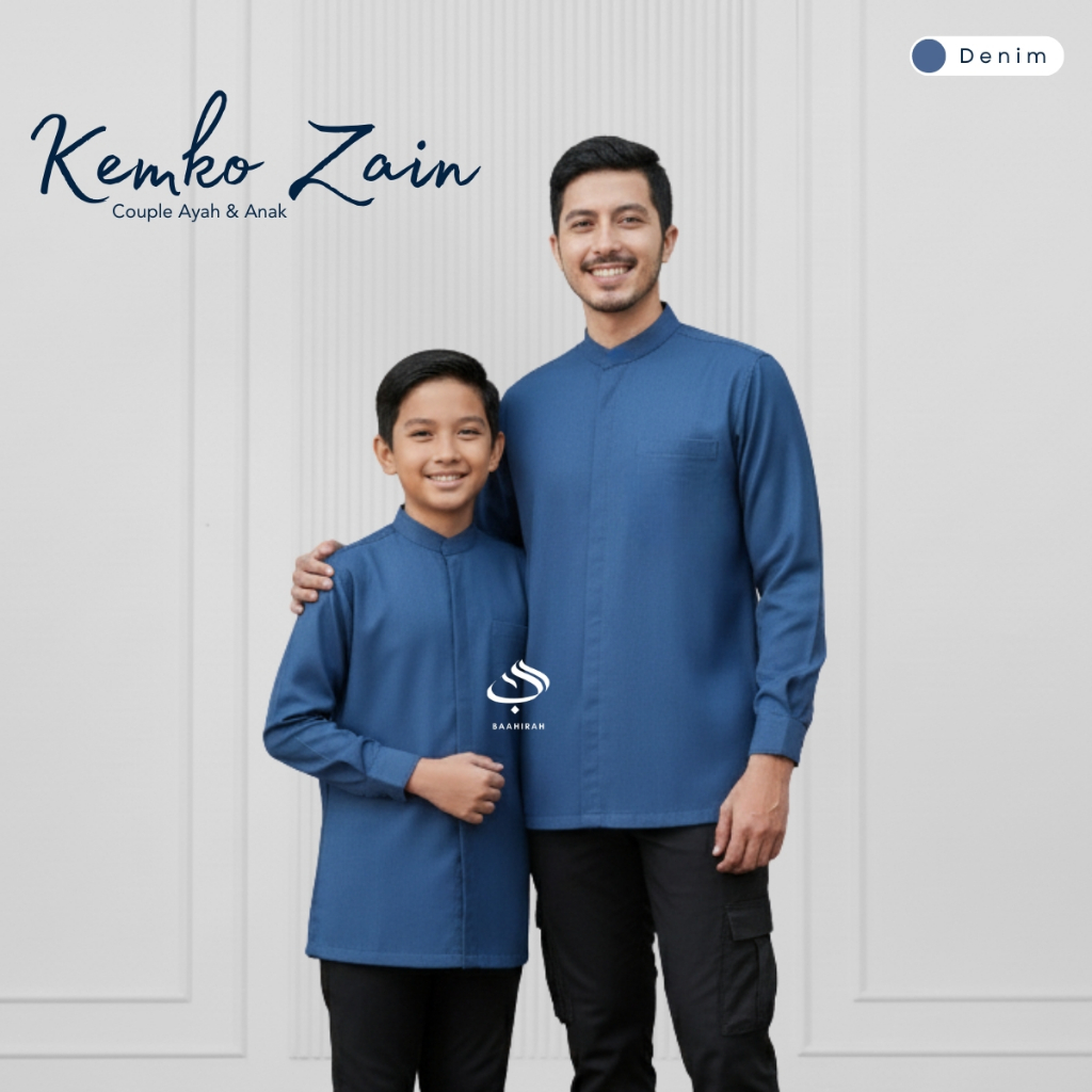 KEMEJA KOKO ANAK COUPLE AYAH DENIM POLOS TOYOBO / KEMKO DENIM TANGAN PANJANG/ BISA SATUAN