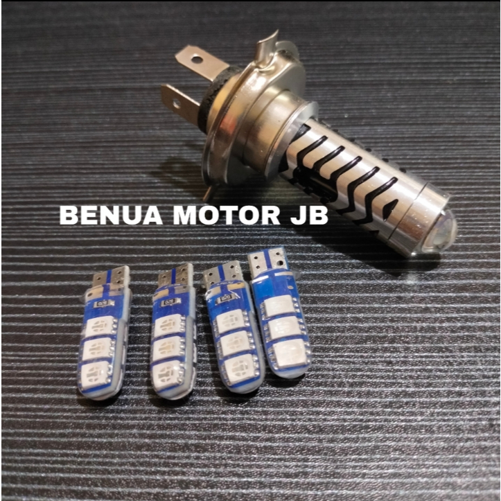 BENUA MOTOR Paket 4pcs sen jelly set Lampu Led Depan 2 Warna Plus Senja H4 3 kaki Vixion - Mx King -