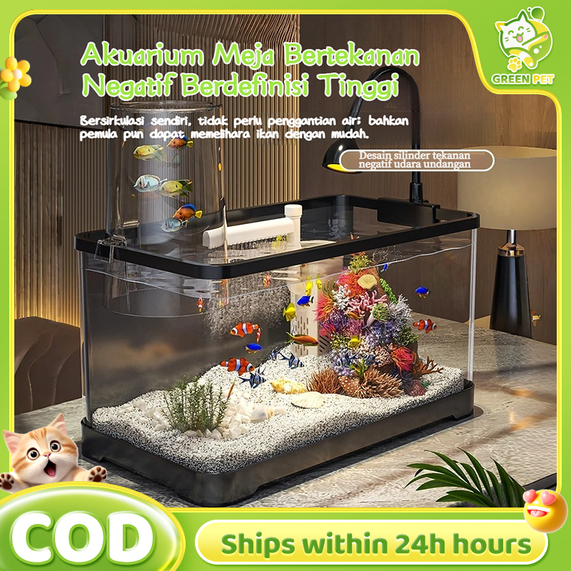 Akuarium 360 derajat dengan pencahayaan LED dan filter daya set akuarium meja ideal untuk berbagai j