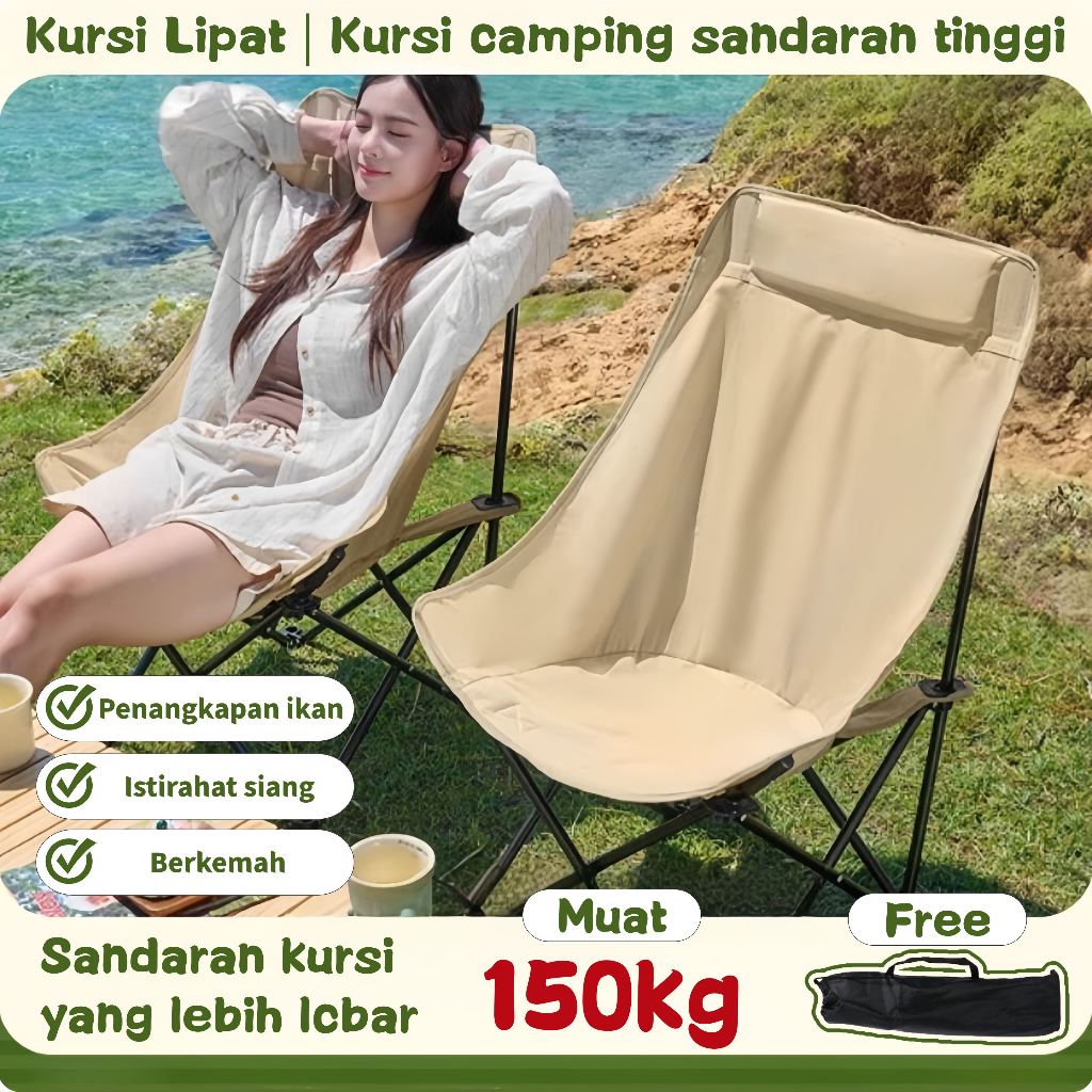 Ready_COD—Kursi Lipat Sandaran Tinggi Kursi Berkemah Di luar Ruangan Lipat Portabel Kursi Camping Be