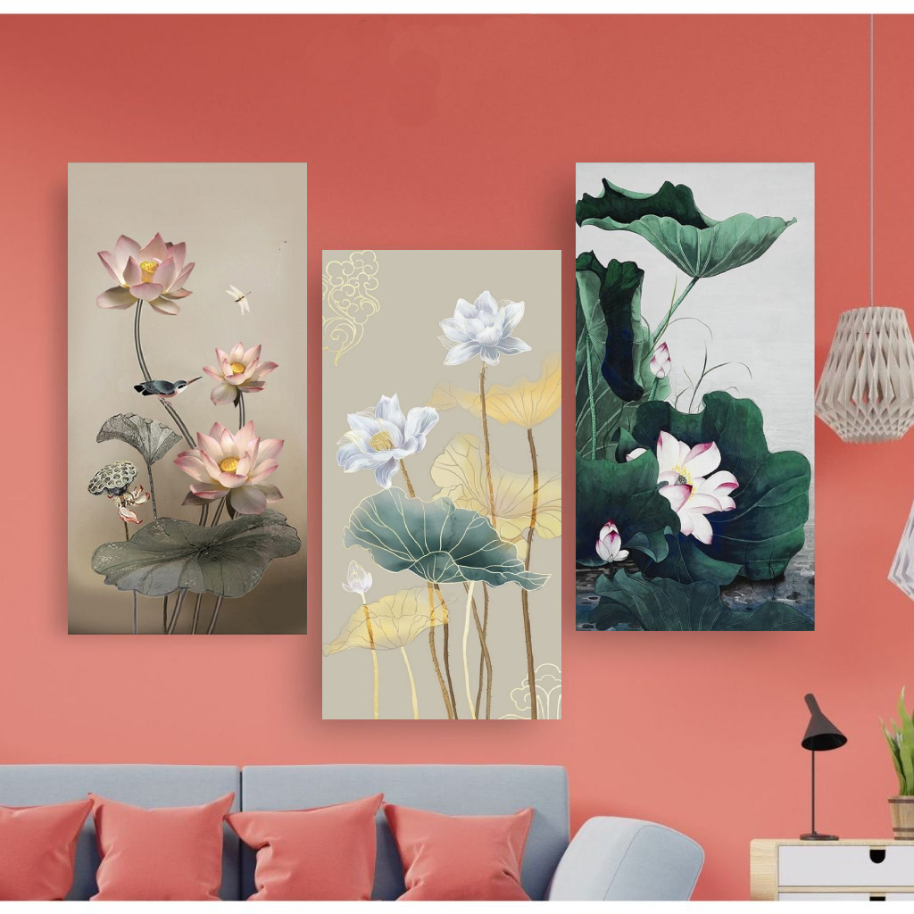 Hiasan Dinding Bunga Teratai Motif Lukisan Pajangan Rumah Walldecor Aestethic Dekorasi Minimalis Ter