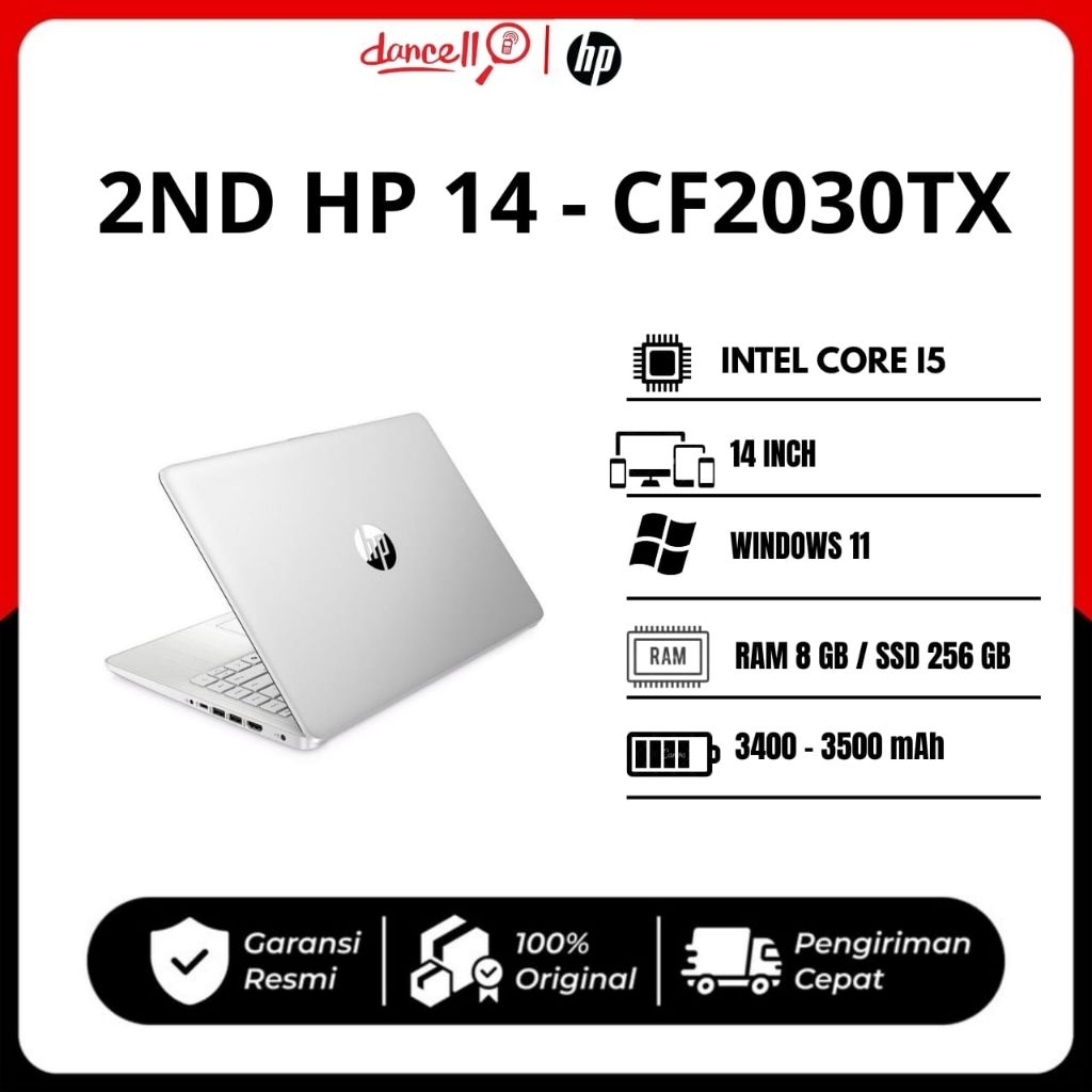 Laptop HP 14 CF2030TX Second – Core i3 Gen 10, SSD Cepat, Nvidia MX130, Siap Kerja dan Kuliah