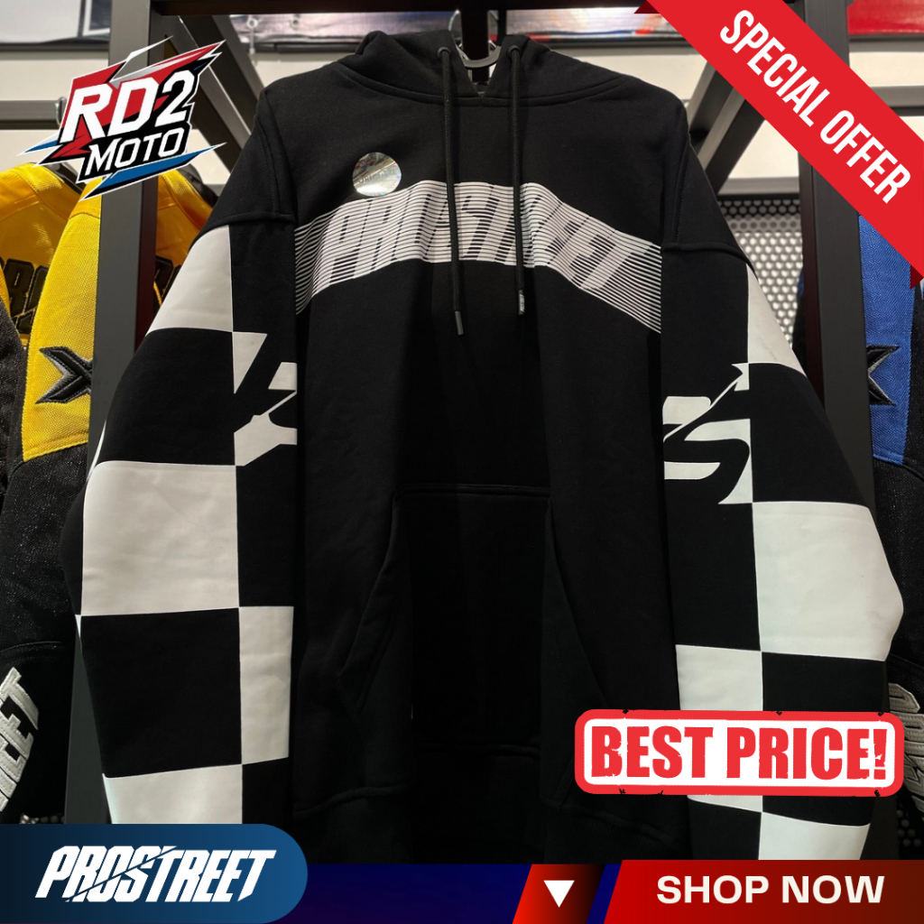 Hoodie Oversize Prostreet Crossover - Jaket Riding Motoran Hitam Putih Premium Quality Design Racing