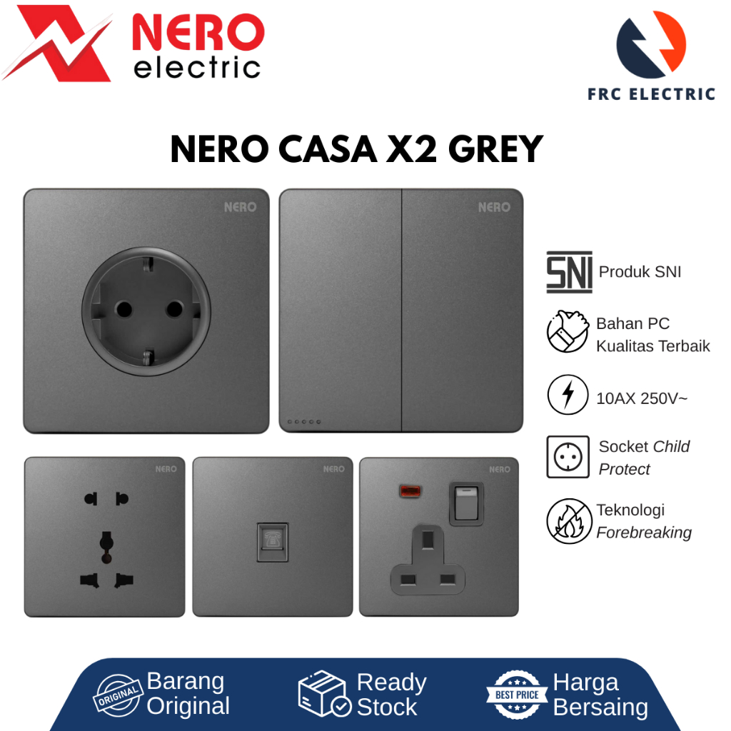 SAKLAR LAMPU - STOP KONTAK - SAKLAR - SAKLAR NERO CASA X2 GREY -  SAKLAR NERO  - NERO INBOWDUS - NER