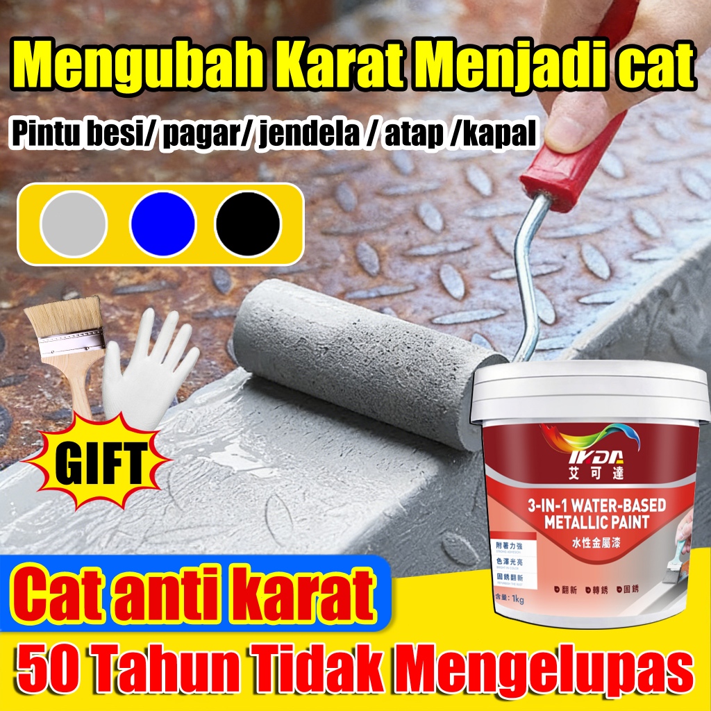Anti Karat 100% IKDA Cat anti karat Metal Abu-abu/Biru/Hitam Cat penghilang karat Kirim alat Anti Ru