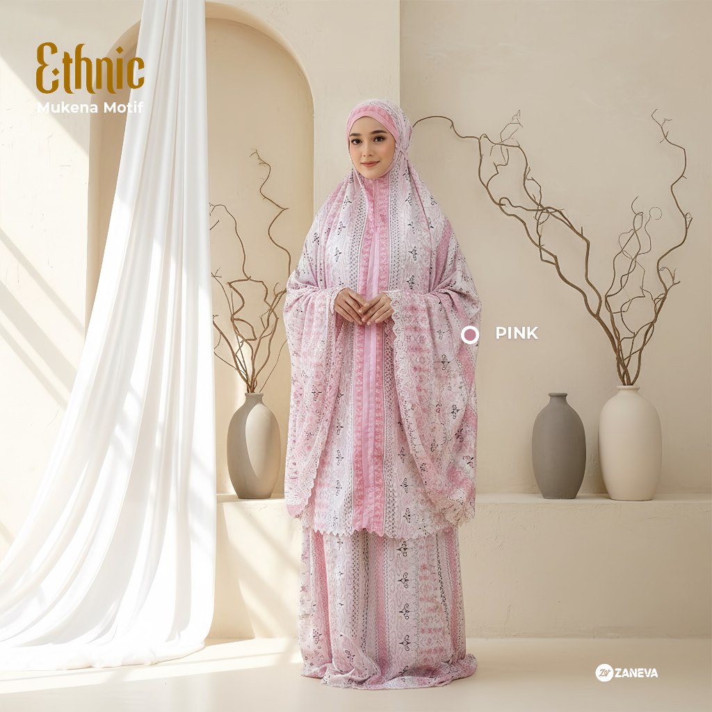 RAMADHAN SERIES - Mukena Ethnic Zaneva Model Ponco – Mukena Travel Premium Bahan Armani Silk