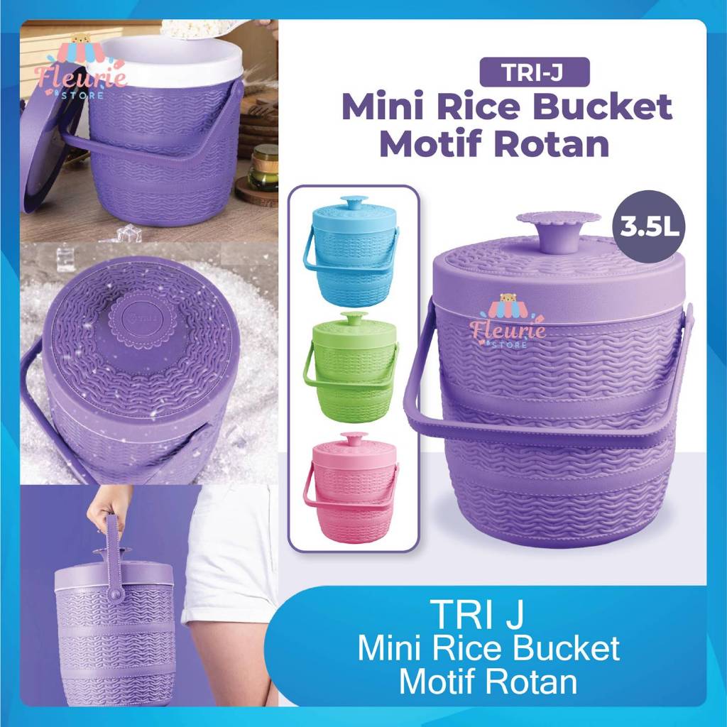 TRI J - Mini Rice Bucket Motif Rotan 3.5L (Kode 6.5) / Termos Nasi & Es Batu / Wadah Penyimpanan