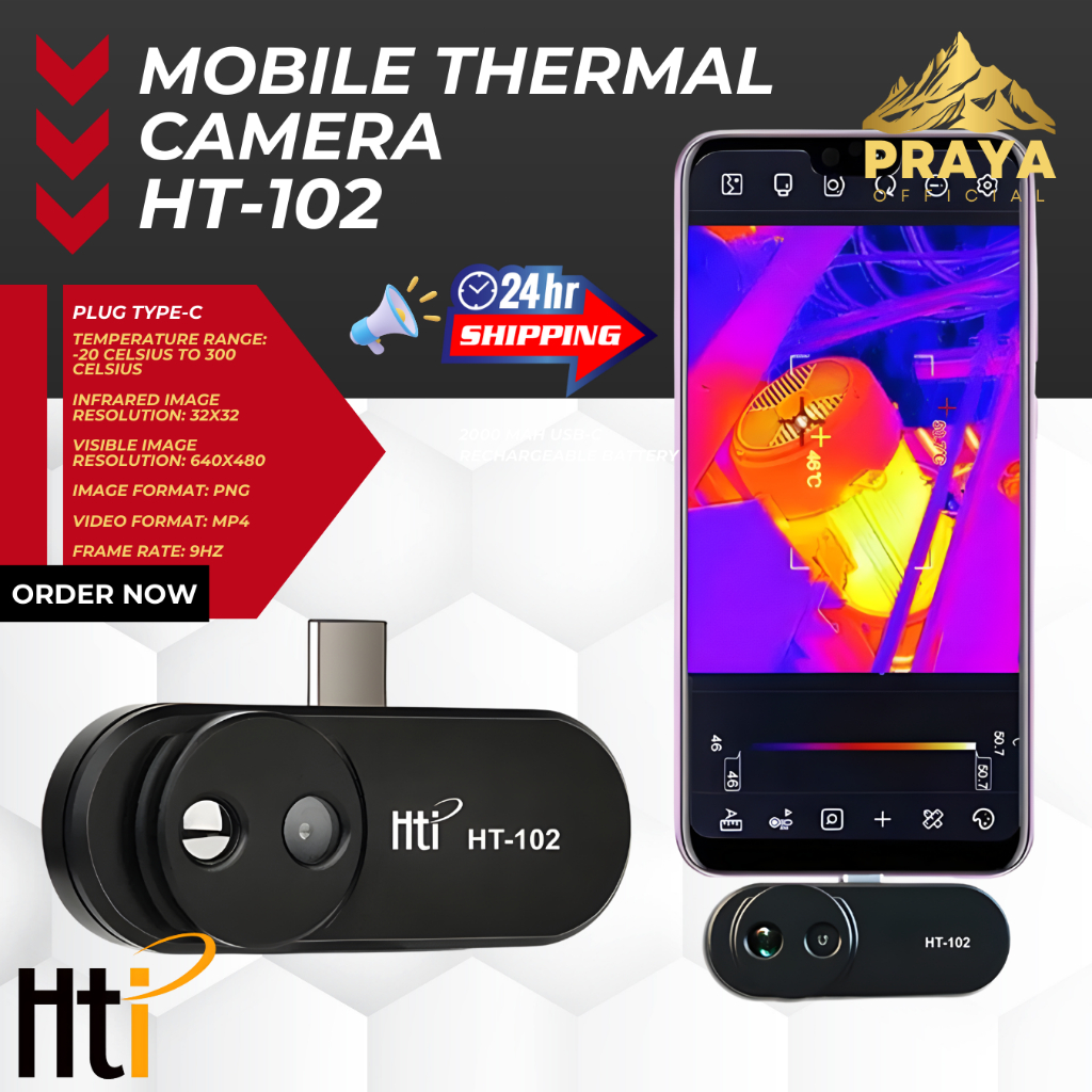 HTI HT-102 Kamera Thermal USB-C untuk HP Android | Thermal Imaging 300°C Infrared Detector | Cek Pan